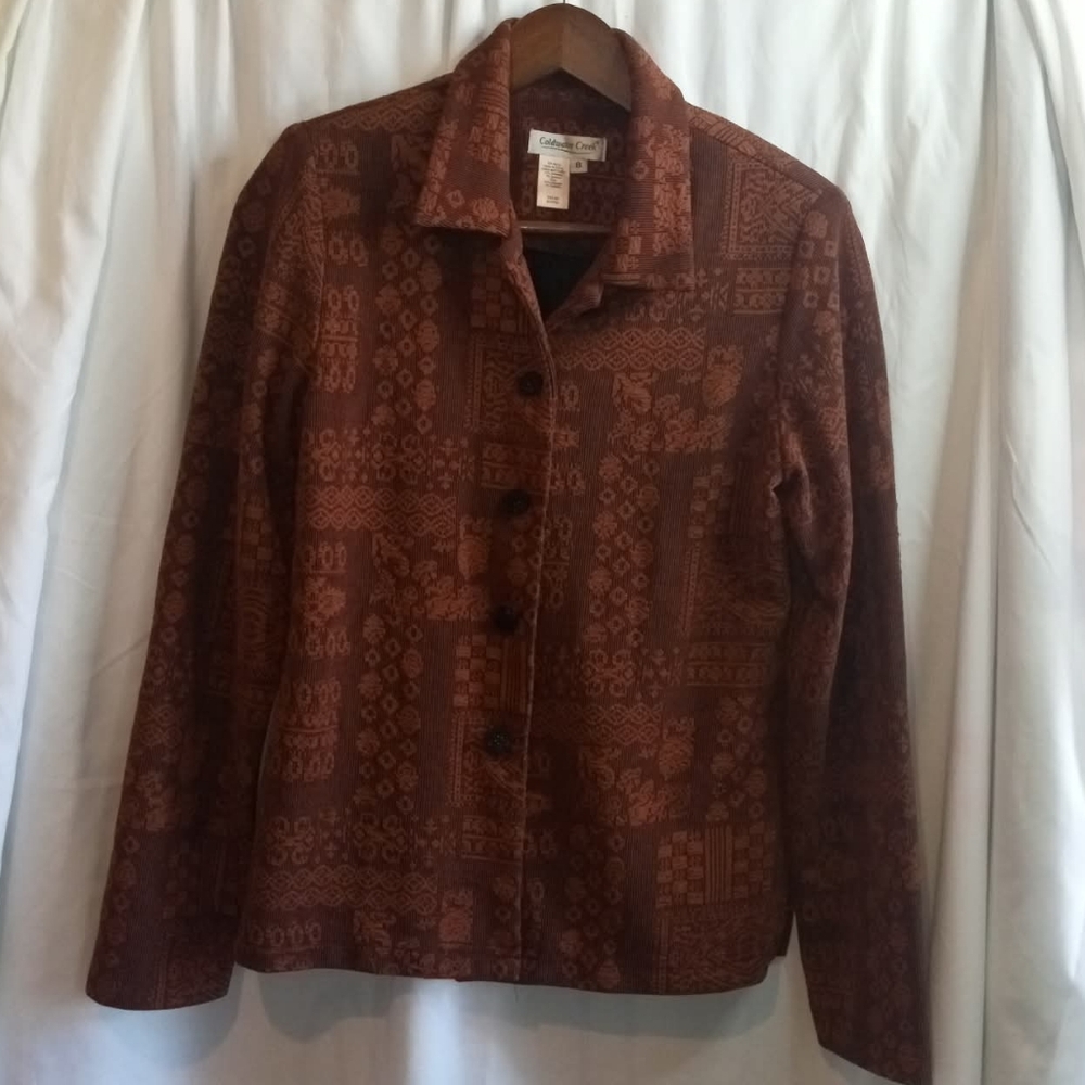 Coldwater Creek 8 Brown Patchwork Print Button-Up Jacket Blazer 90s Vintage Y2K